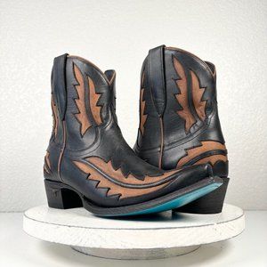 NEW Lane WALK THE LINE Black Cowboy Boots 10 Brown Leather Ankle Snip Toe Short